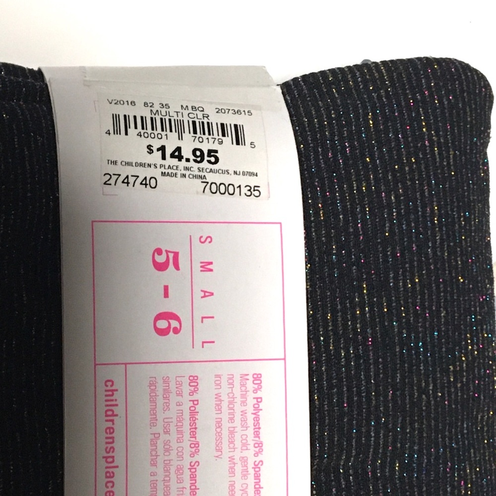 NWT S Girls 5-6 The Children’s Place Soft Fleece Black Sparkles Leggings Tights - Picture 3 of 5